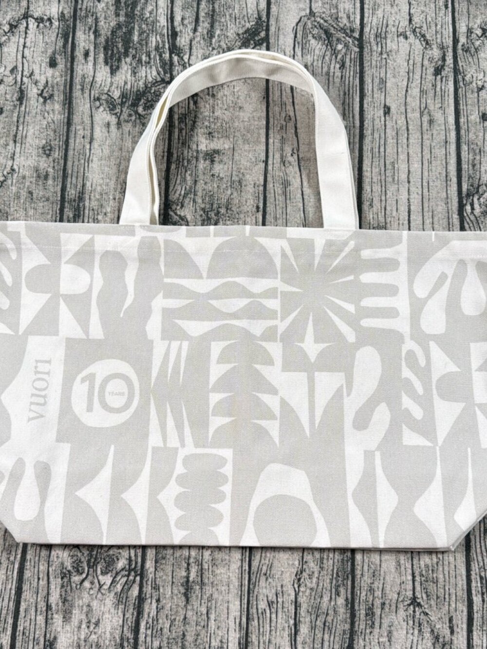 Vuori 10 Year Anniversary Tote Bag Gray White Recycled Canvas 24x14 Limited Ed